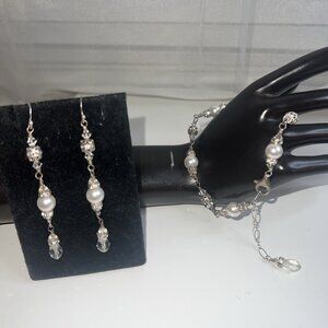 Emily Ray Vintage 925 Silver Svarovski Crystal Beaded Set Of 2 Bracelet Earrings